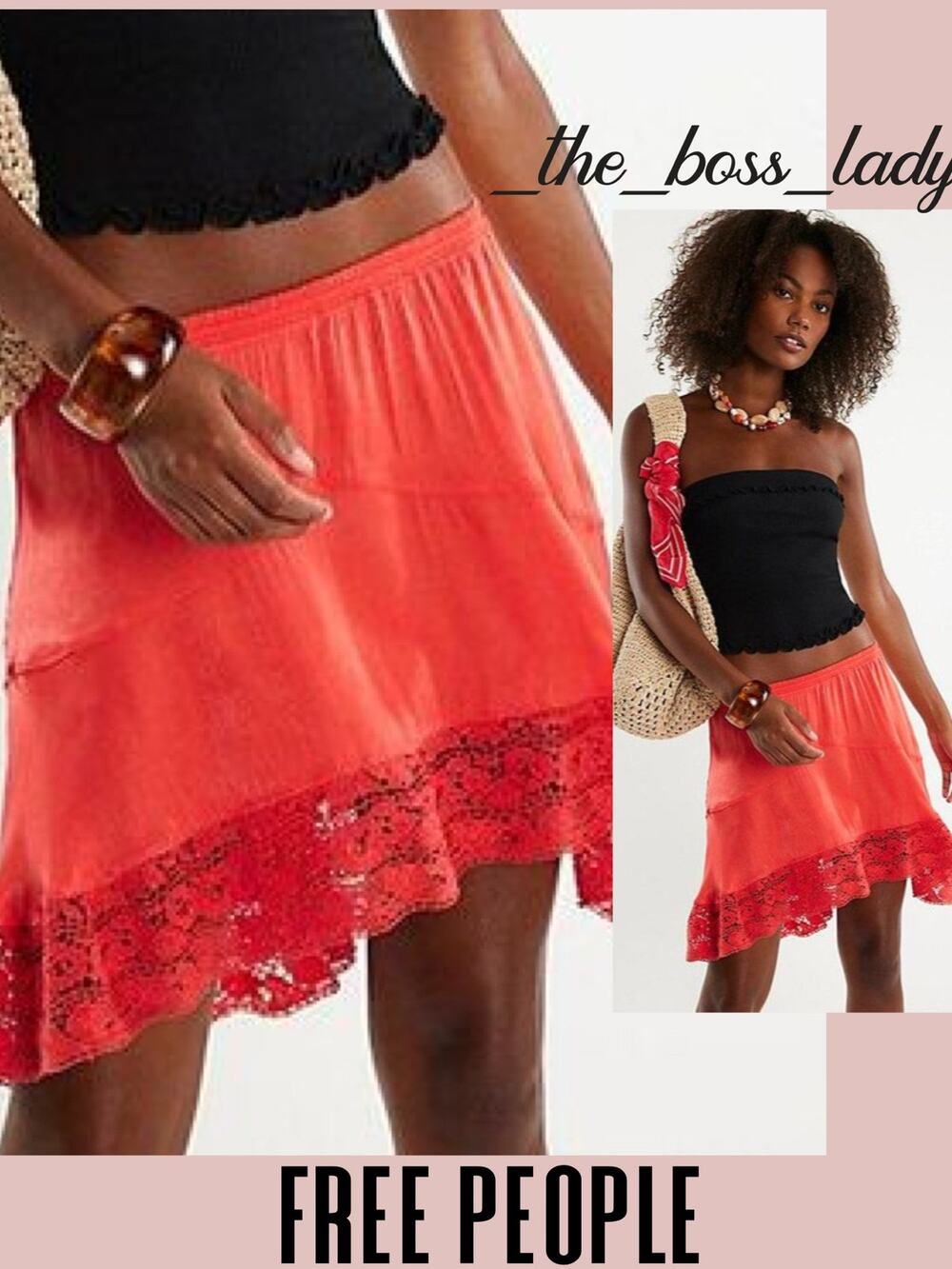 Free People skirt high rise floral crochet trim flowy mini slip boho XS